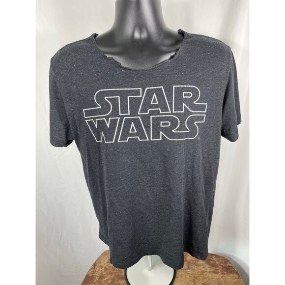 Star Wars Logo Black Speckled Distressed Tee Size M - Picture 1 of 6